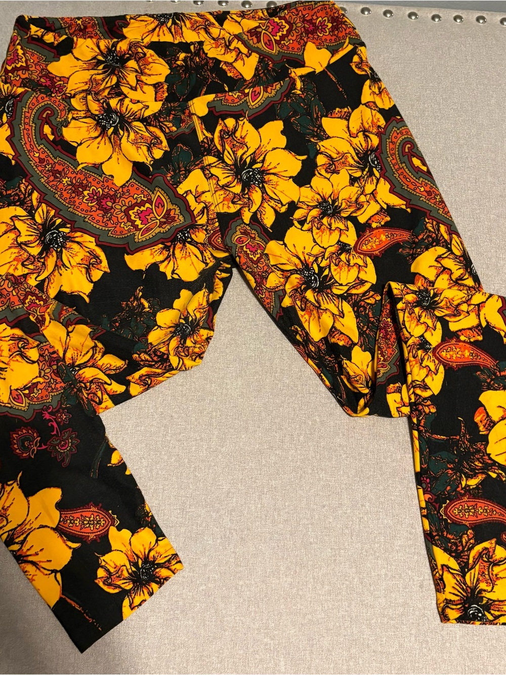 LuLaRoe Black and Yellow Floral Paisley Leggings